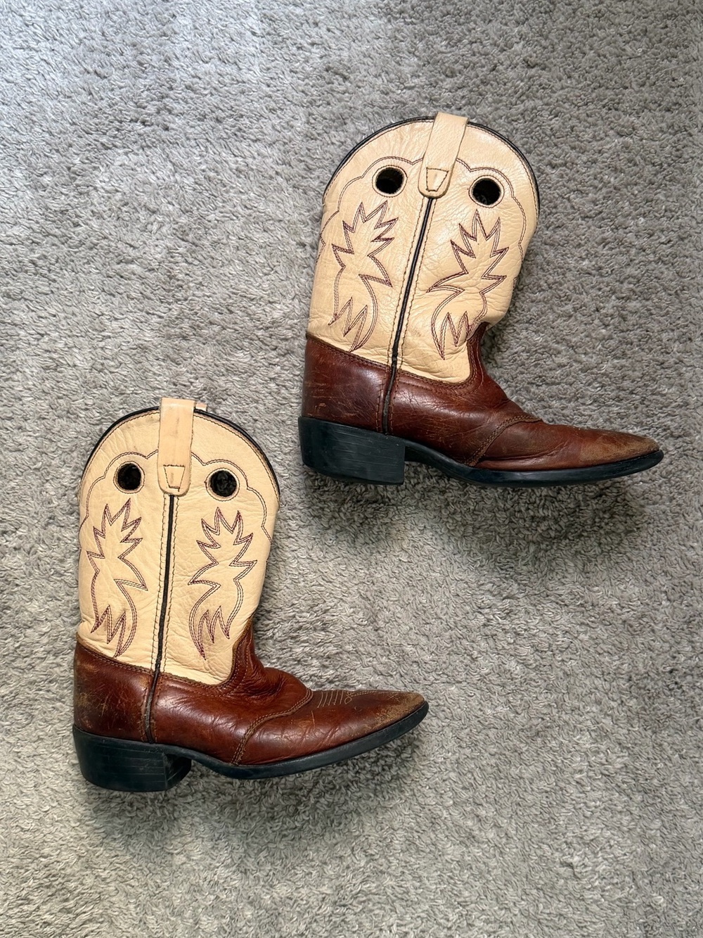 Dan Post Kids Two-Tone Western Boots in Brown and Cream size 13.5